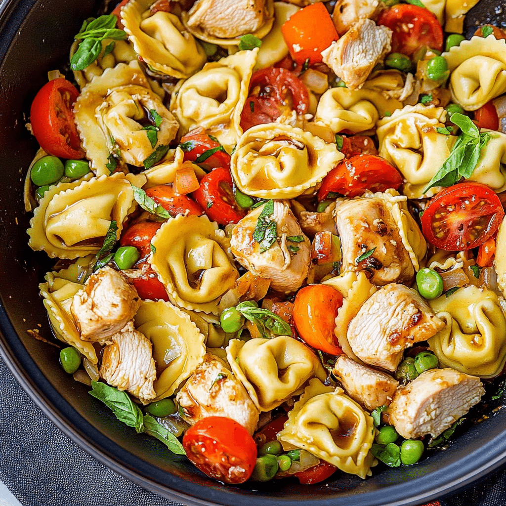Warm Balsamic Chicken Tortellini Salad
