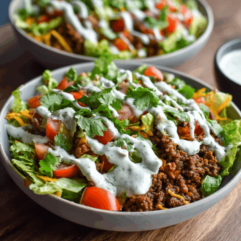Beef Taco Salad Bowls with Creamy Cilantro Lime Dressing