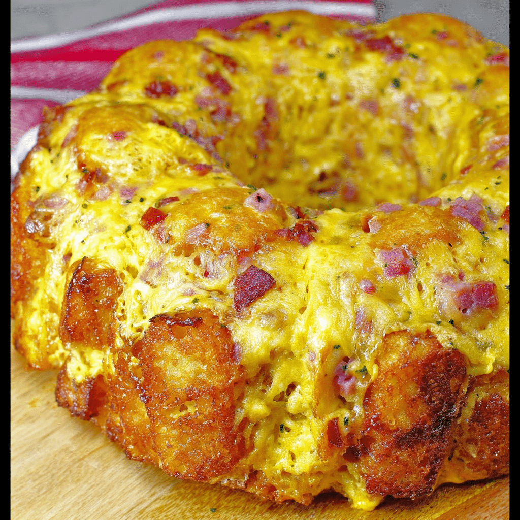 Breakfast Bundt Cake Casserole with Ham & Tater Tots