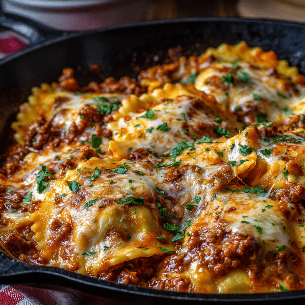 Cheesy Beef Ravioli Skillet