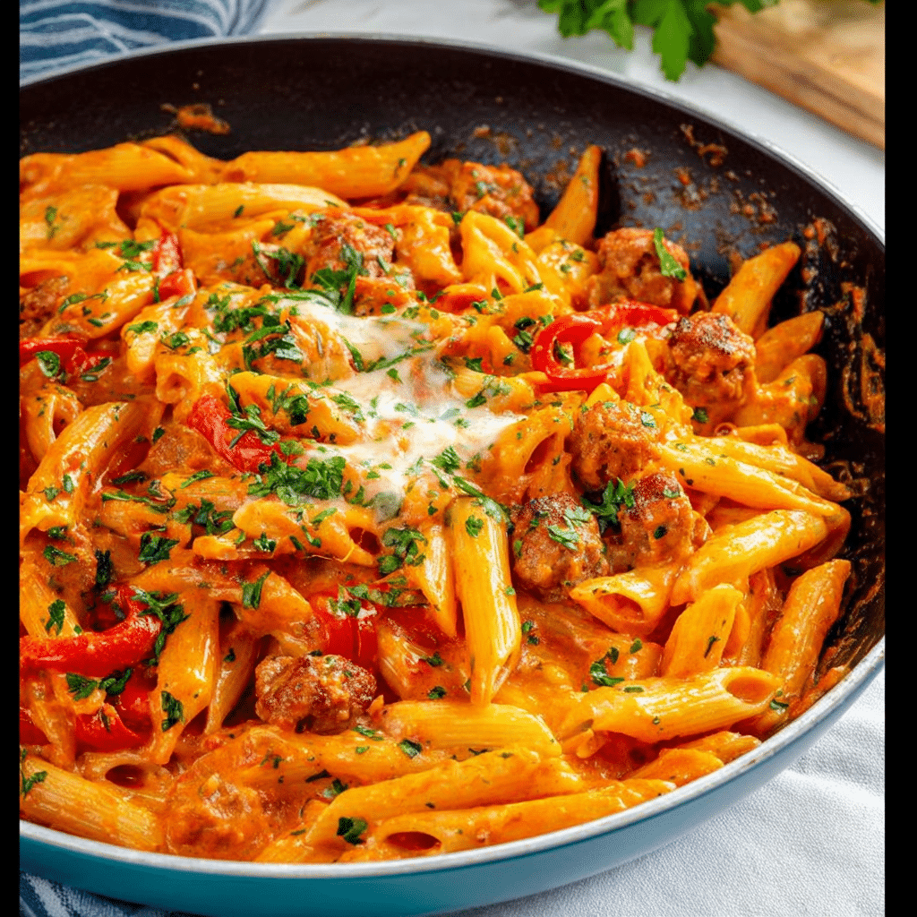 Creamy Sausage Pasta with Roasted Red Peppers