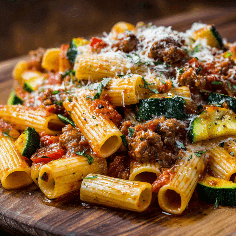Rigatoni with Sausage, Tomatoes & Zucchini