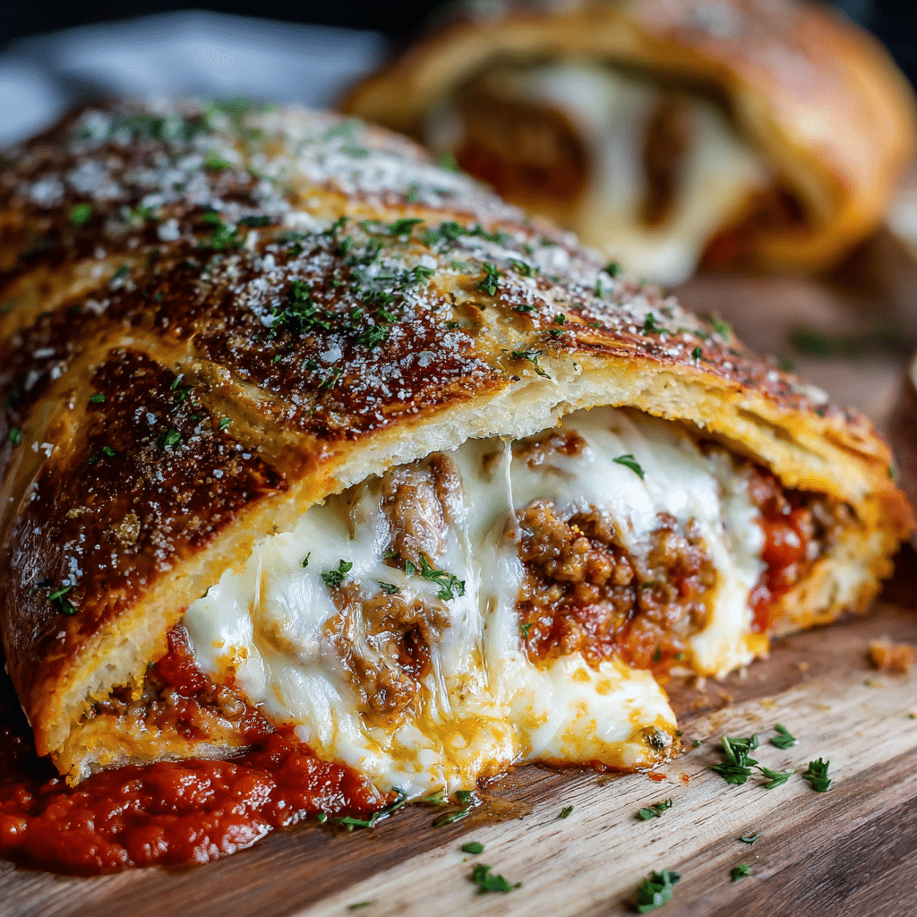 Homemade Stromboli with Cheesy Meat Filling