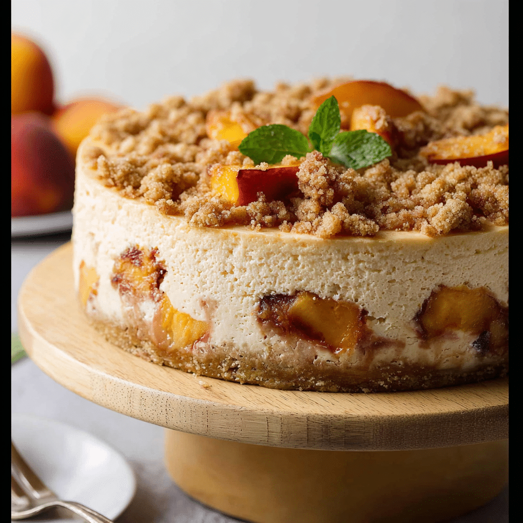 Peach Cobbler Cheesecake with Streusel