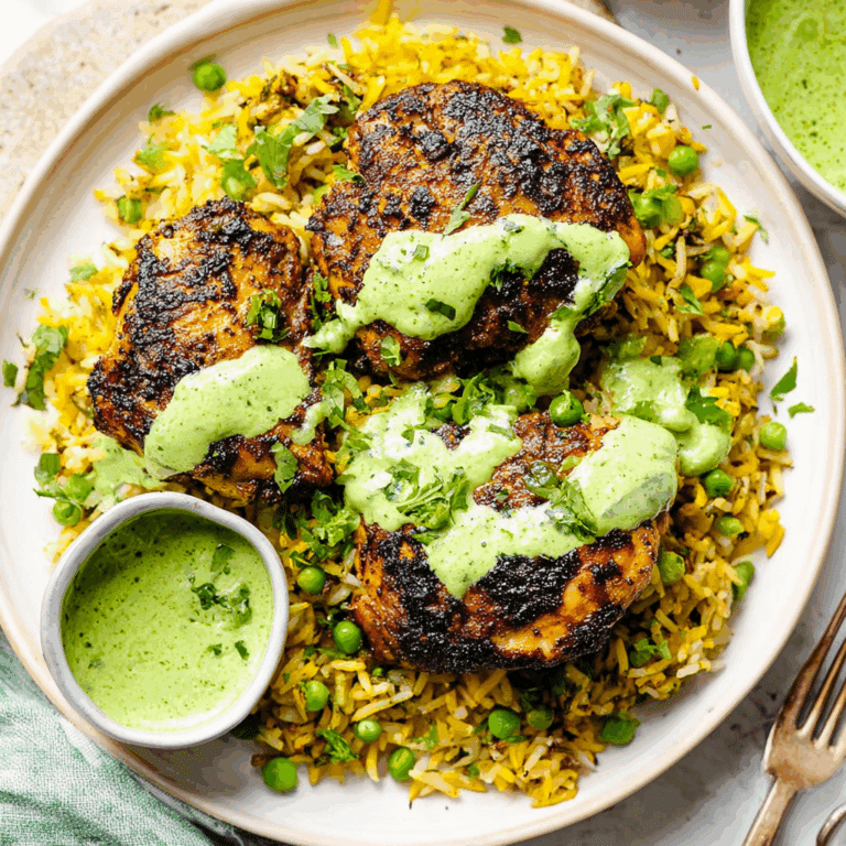 Peruvian Chicken and Rice with Green Sauce