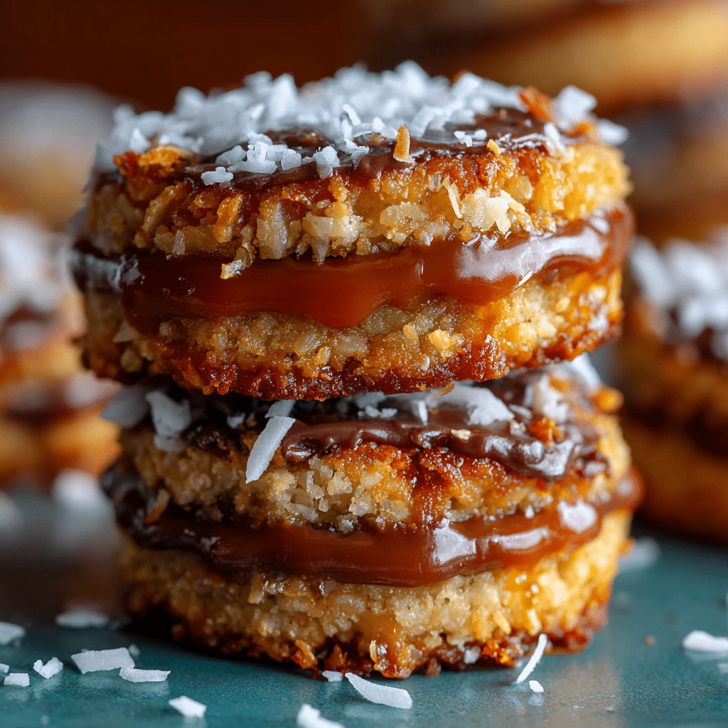 Samoa Stuffed Cookies with Coconut & Caramel