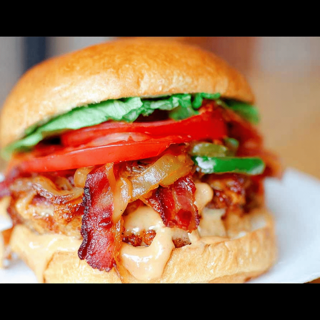 Smash Chicken Burger with Spicy Mayo & Bacon