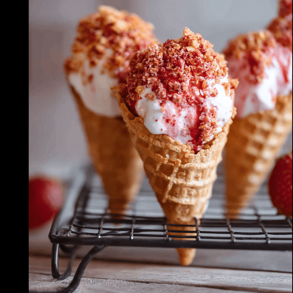 Strawberry Crunch Cheesecake Cones