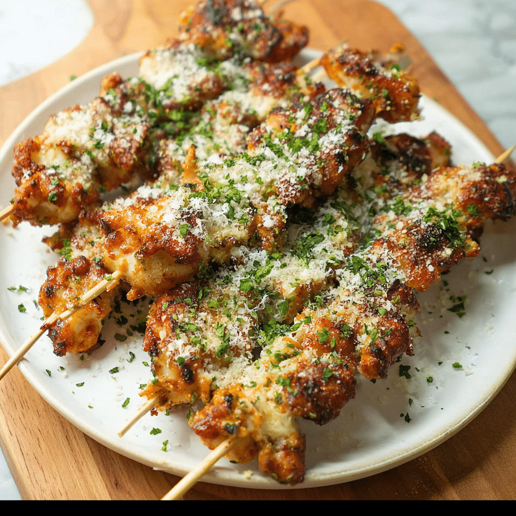Air Fryer Garlic Parmesan Chicken Skewers