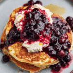 Waffles with Blueberry Compote and Lemon Ricotta Cream