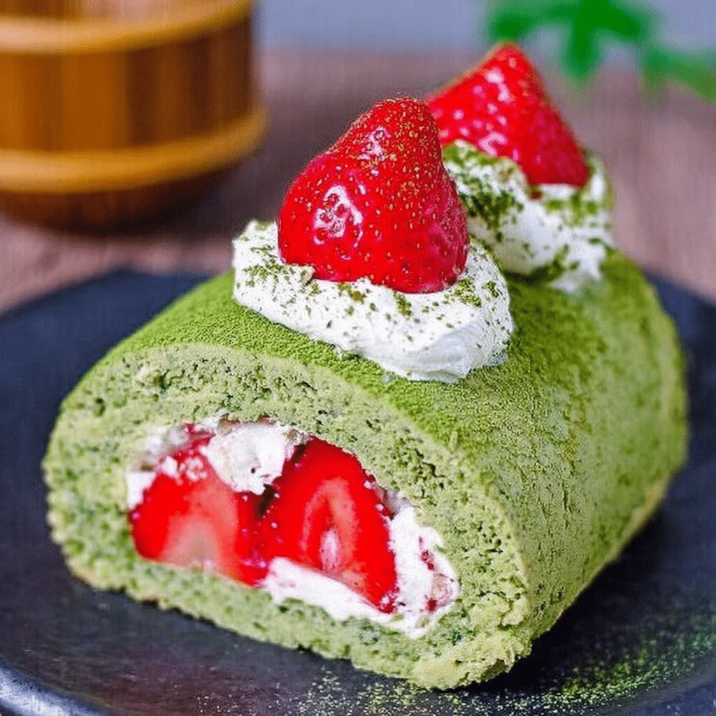 Matcha & Strawberry Roulade