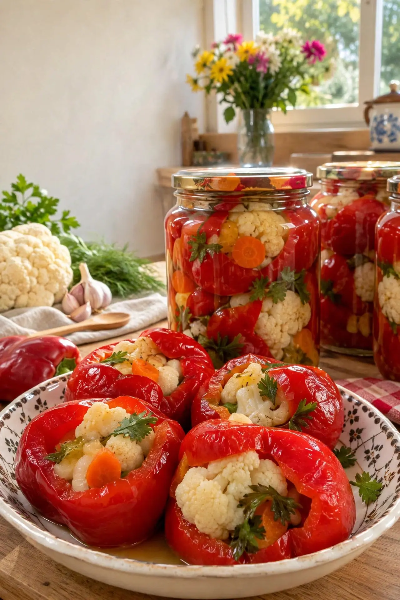 Gogoșari umpluți cu conopidă la borcan