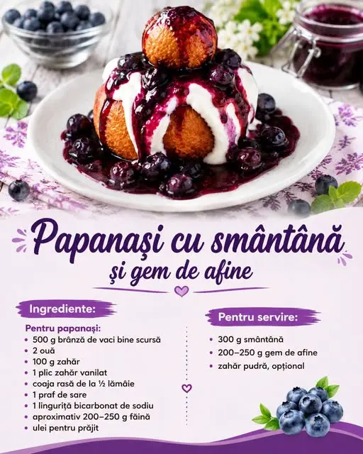 rețetă papanași cu smântână afine