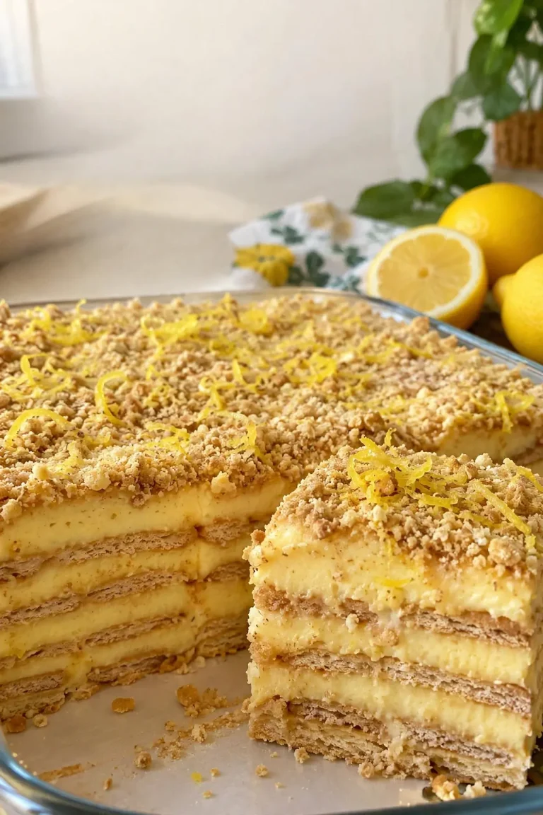 Prăjitură cu biscuiți și cremă de lămâie