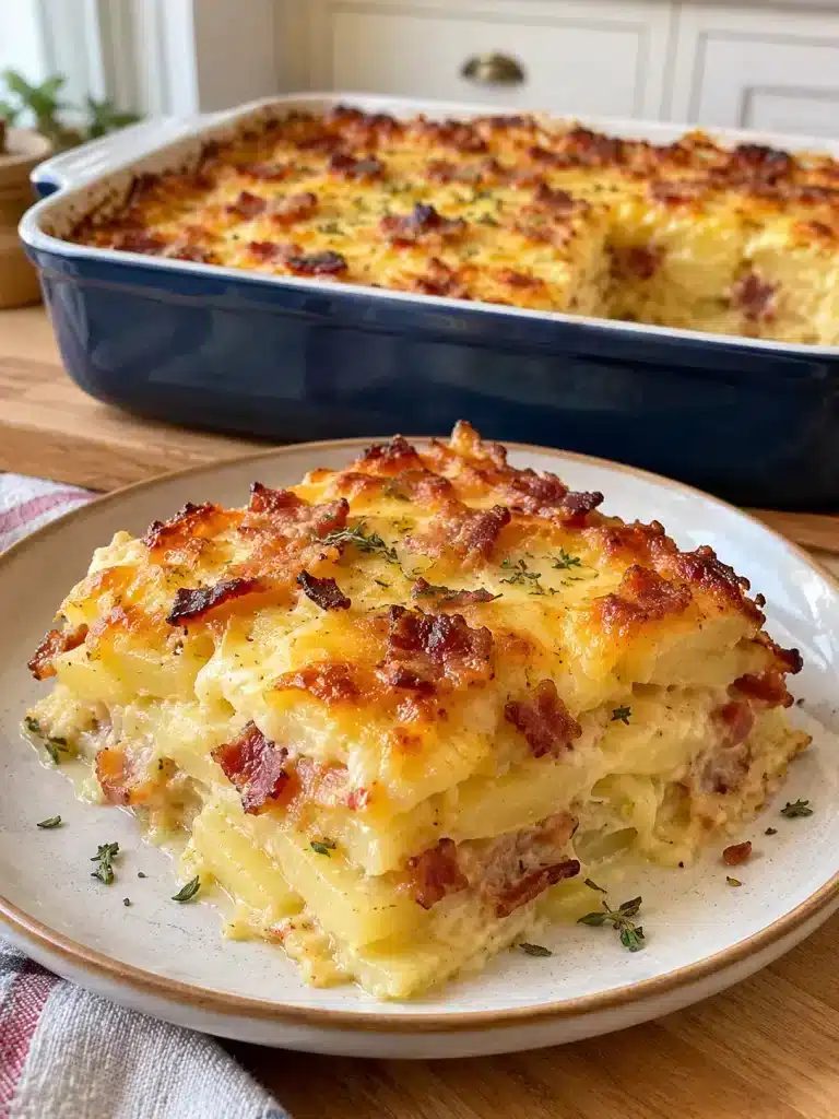 Cartofi gratinați cu bacon și cașcaval