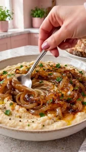 Fasole bătută cu ceapă caramelizată