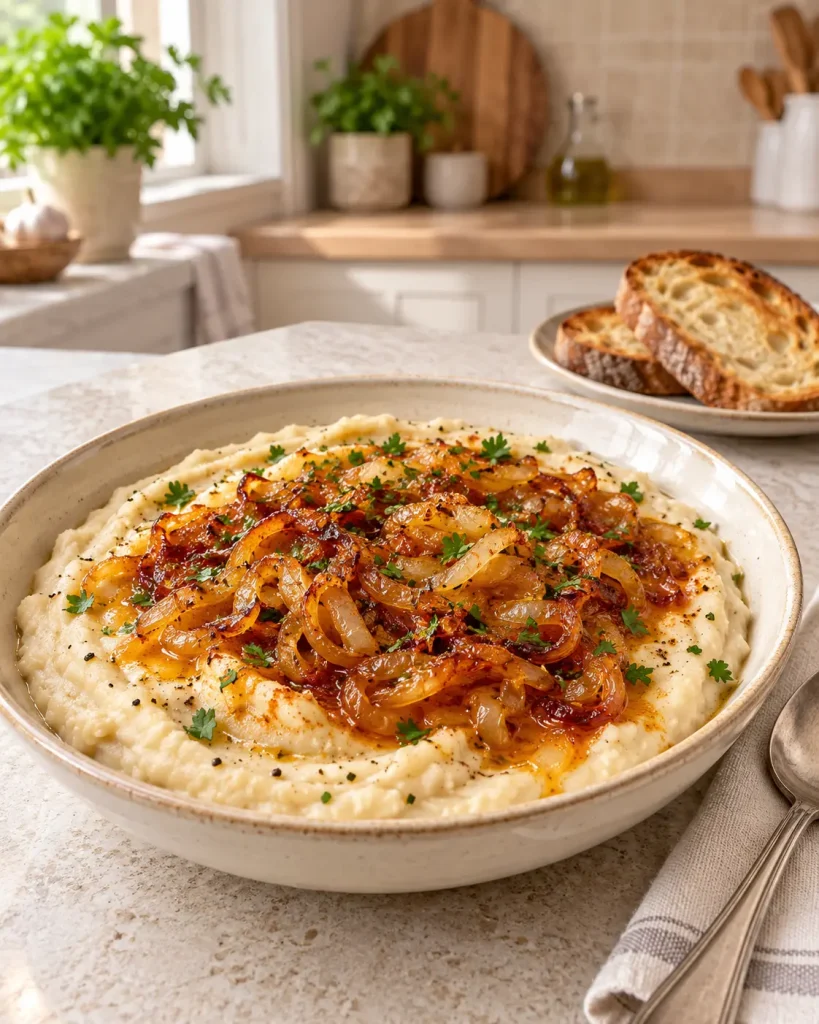 Fasole bătută cu ceapă caramelizată