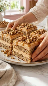 Prăjitură cu nucă și cremă de caramel