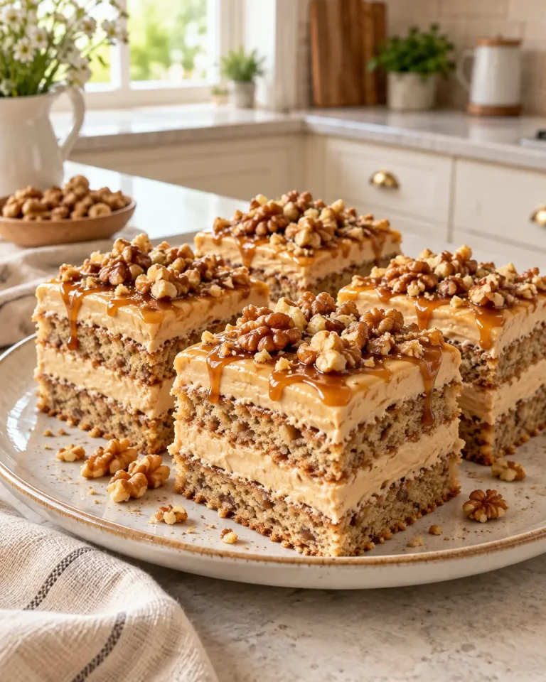 Prăjitură cu nucă și cremă de caramel